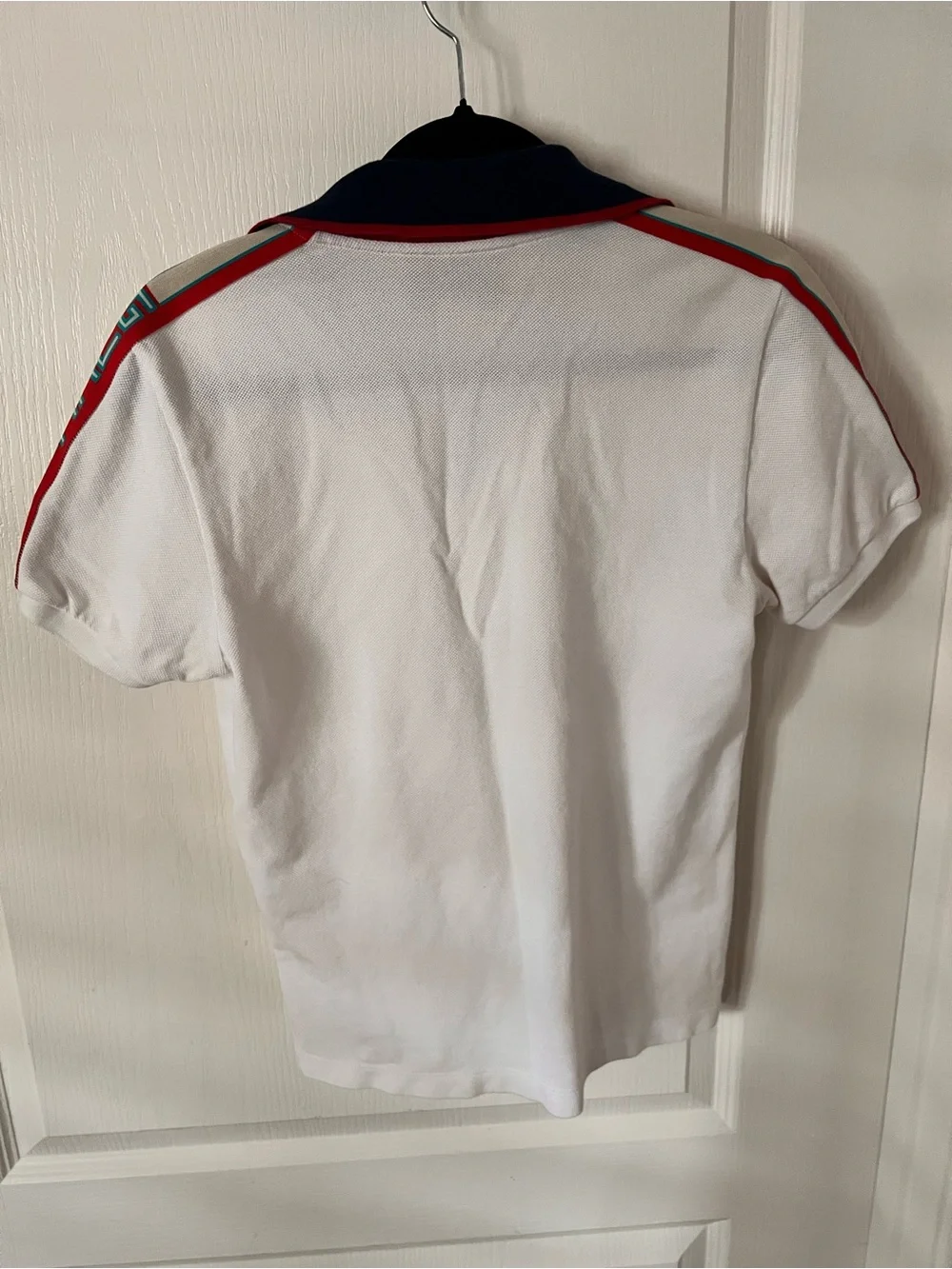 Gucci White Polo with Navy Collar and Red Stripe Accents